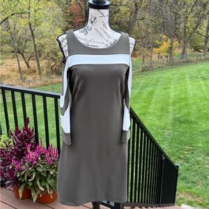 Boston Proper Olive and White Dress